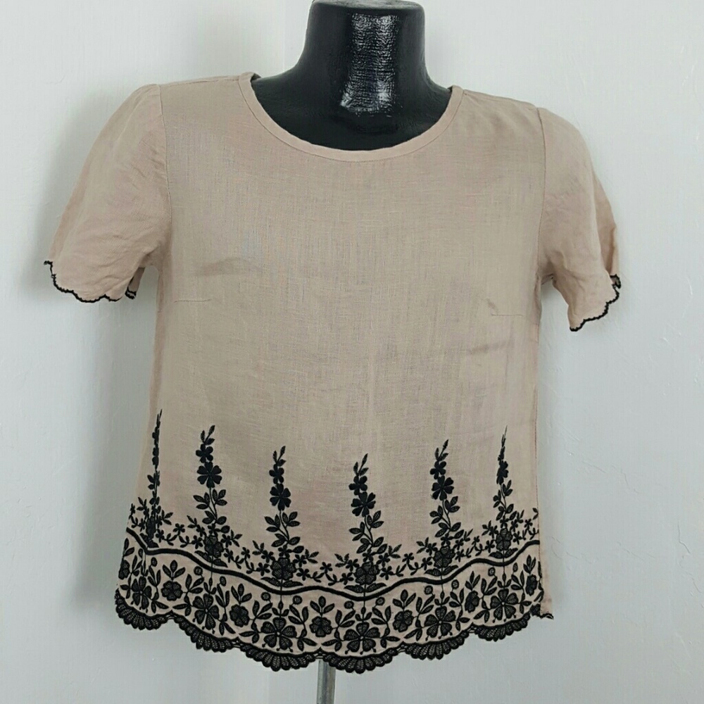 J.Crew Factory Embroidered Blouse Top Womens 4 Short Sleeve